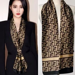 NEW Tan Dark Brown Geometric Printed Pattern Multipurpose Silky Fashion Scarf